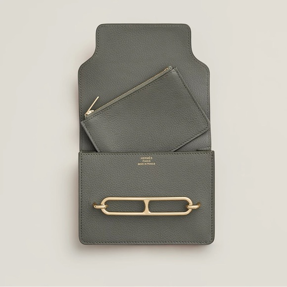🆕 Hermes Roulis Slim Wallet Gris Meyer Permabrass - Picture 2 of 8